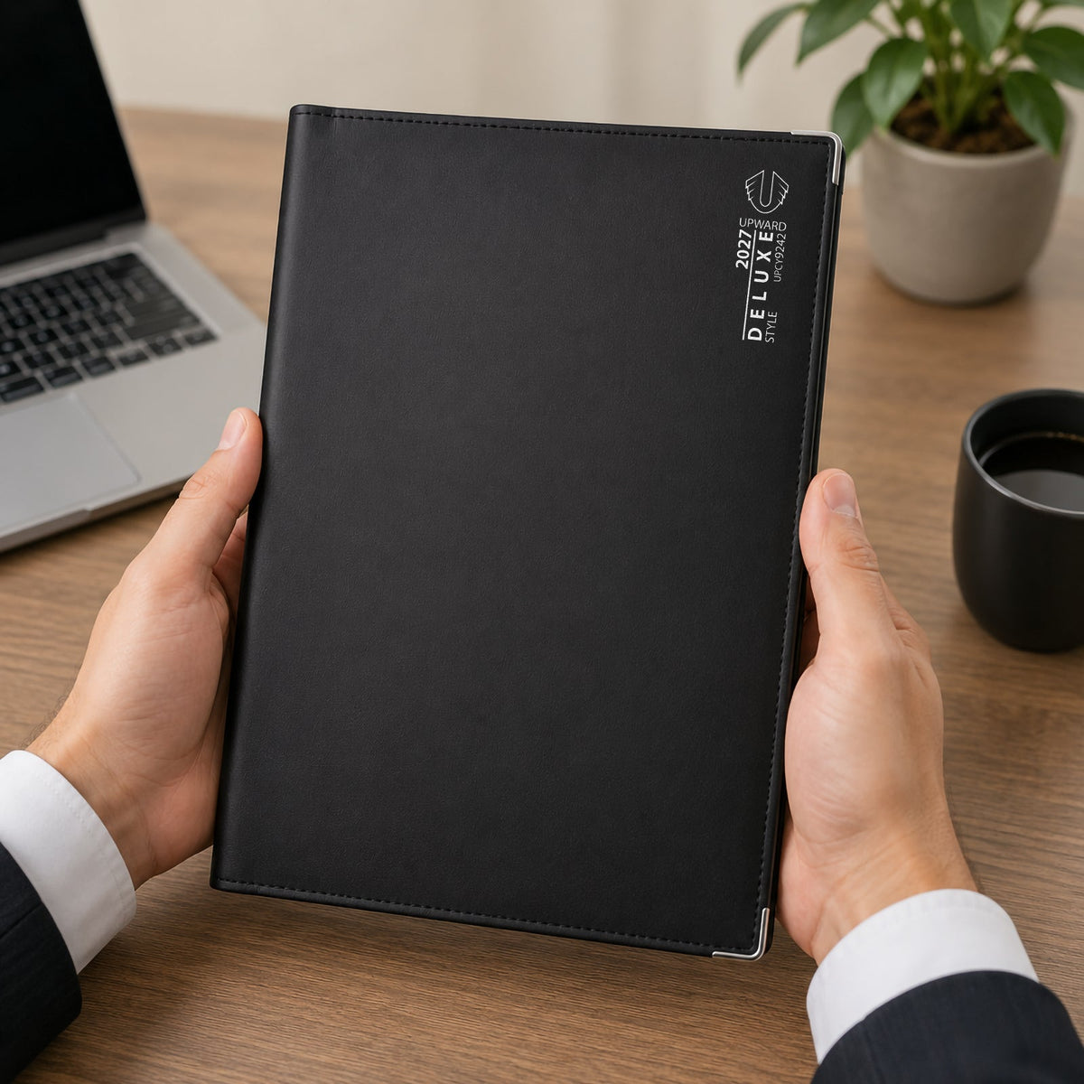 Upward Deluxe 2027 A4 PU Day To Page Diary Black