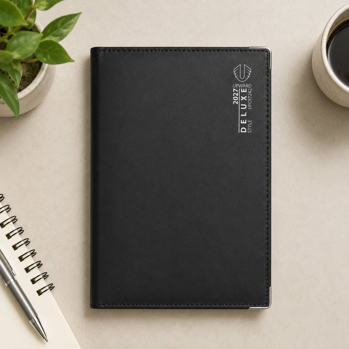 Upward Deluxe 2027 A5 PU Day To Page Diary Black