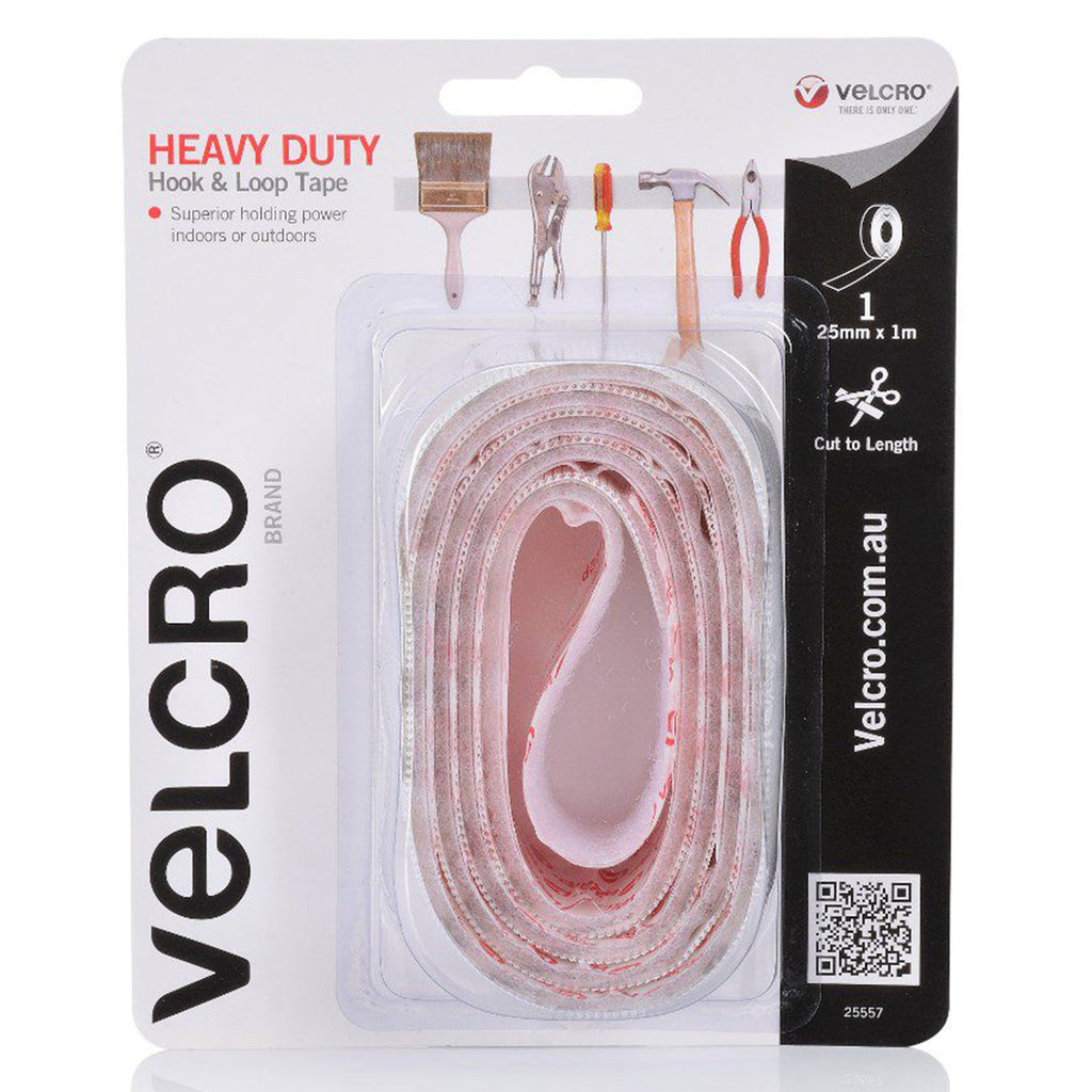 Velcro Brand Heavy Duty Hook and Loop Strip Tape 25mm x 1m White
