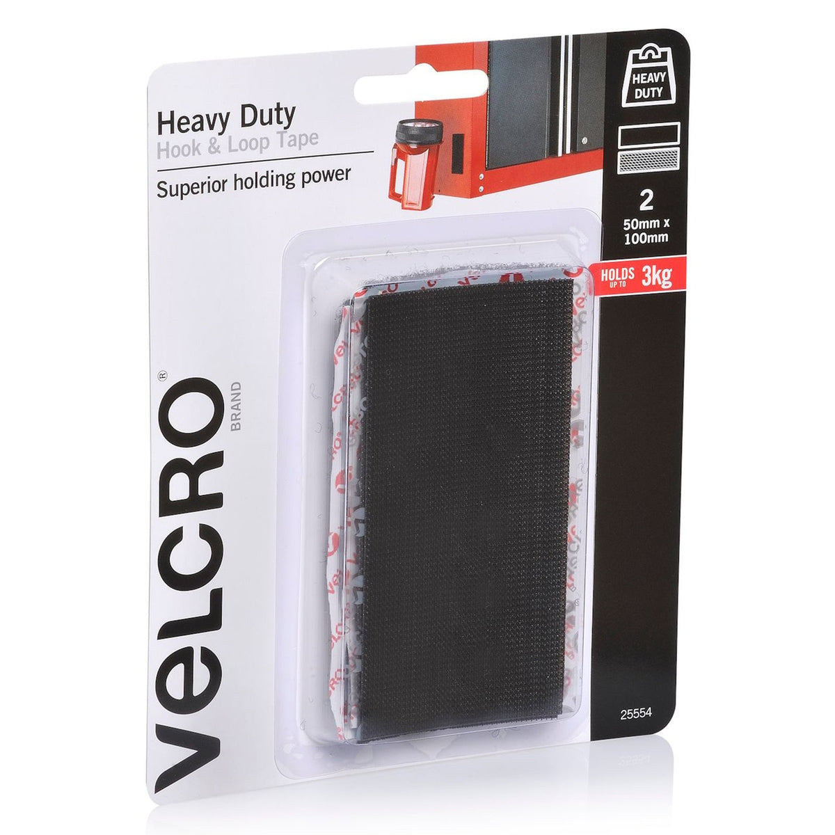 Velcro Brand Heavy Duty Hook and Loop Tape 50 x 100mm Black Pack of 2