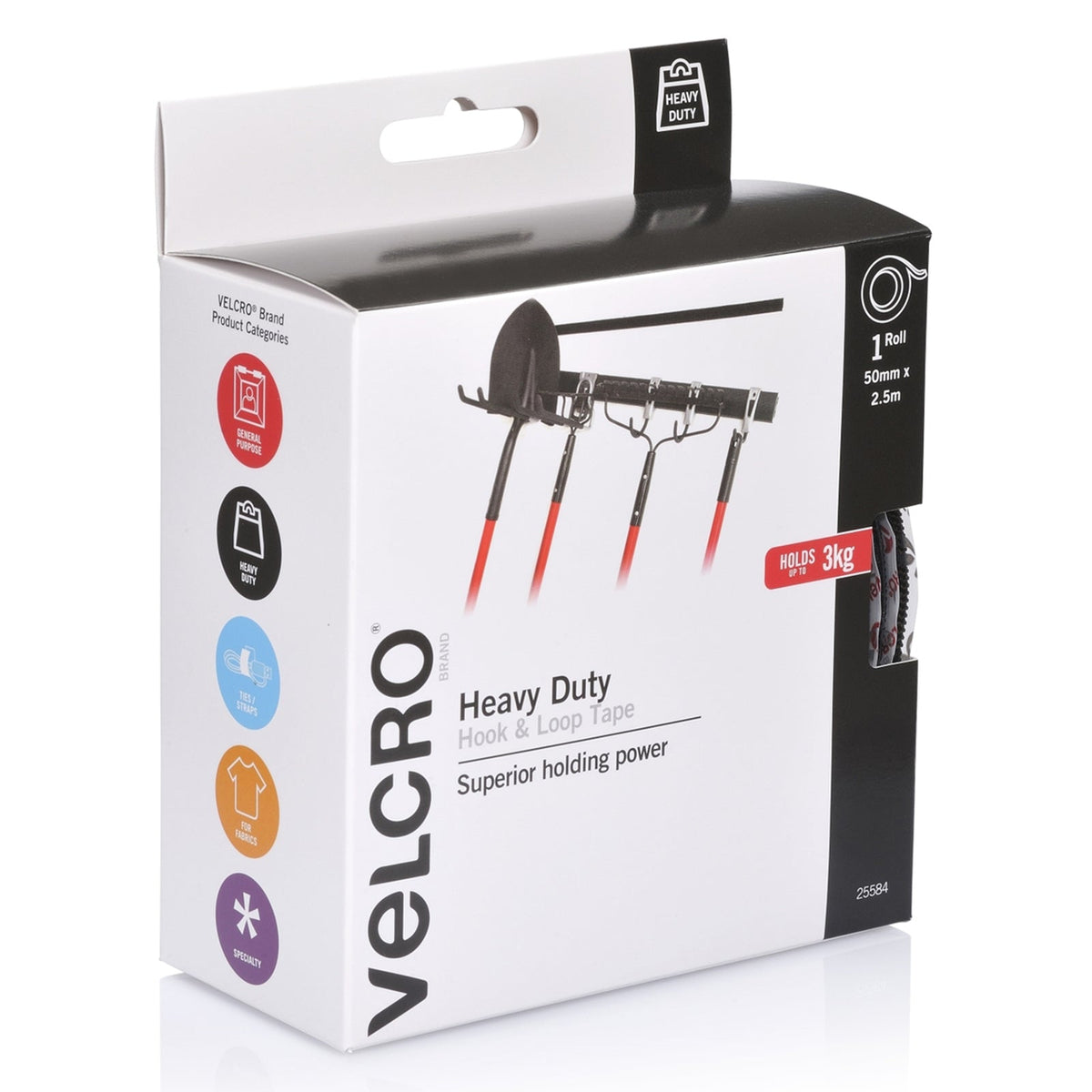 Velcro Brand Heavy Duty Hook and Loop Tape 50mm x 2.5m Black
