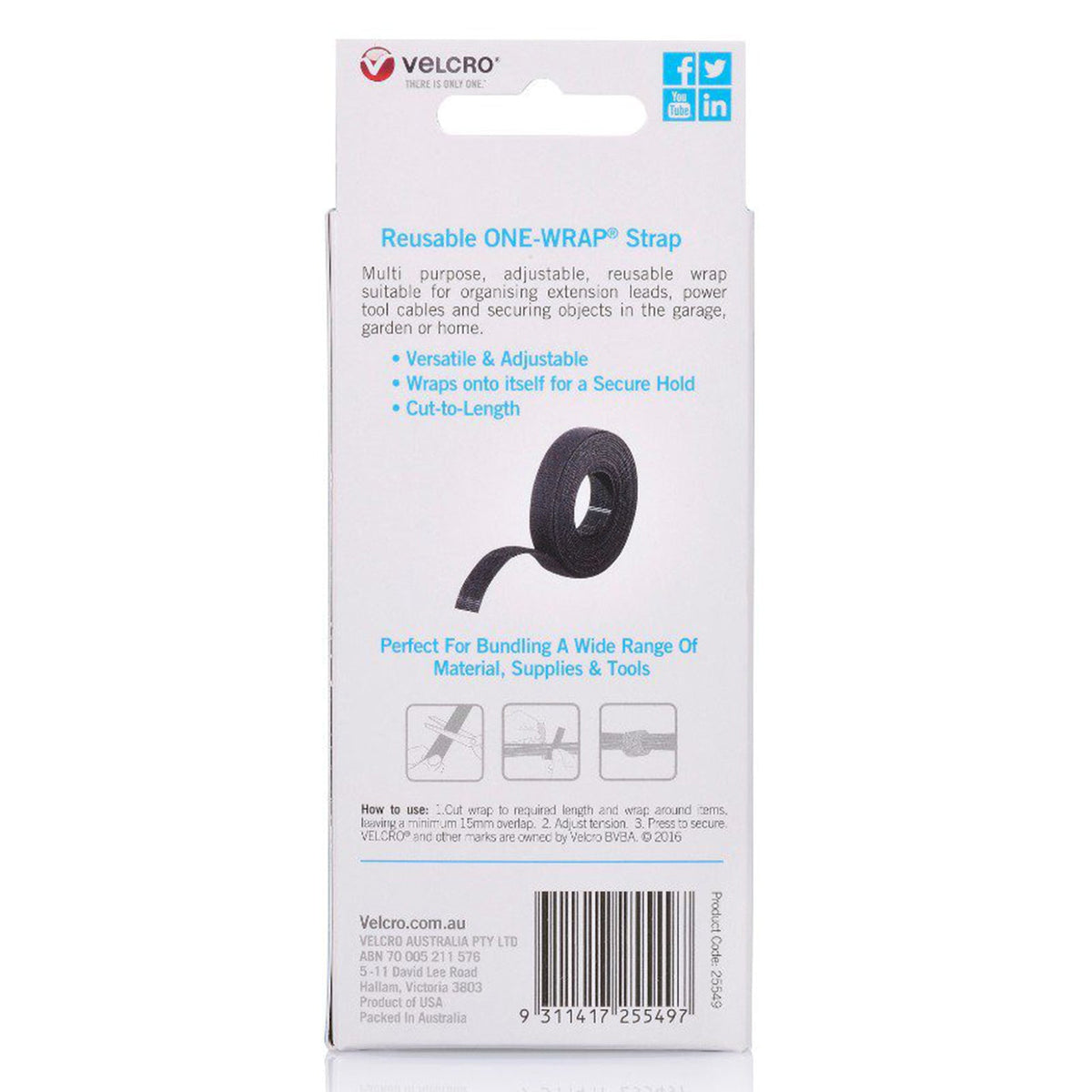 Velcro Brand One-Wrap Reusable Bundling Wrap 19mm x 3m Black