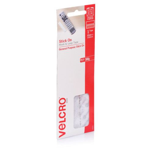 Velcro Brand Stick On Hook and Loop Tape 20mm x 150mm White