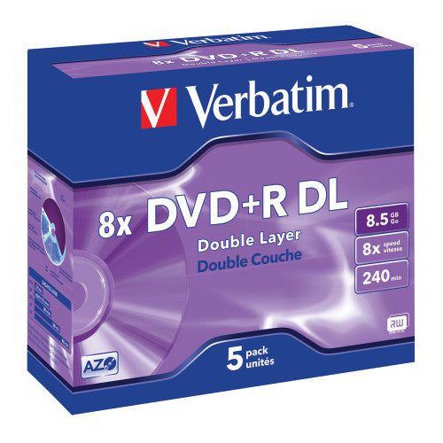 Verbatim 8X DVD+R DL Double Layer Silver 5 Pack Jewel Case