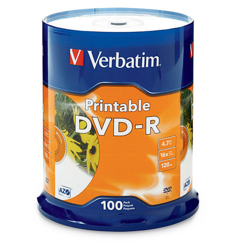 Verbatim DVD-R Inkjet Printable 16X White 100 Pack Spindle