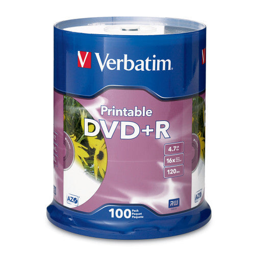 Verbatim DVD Plus R Inkjet Printable 16X White 100 Pack Spindle