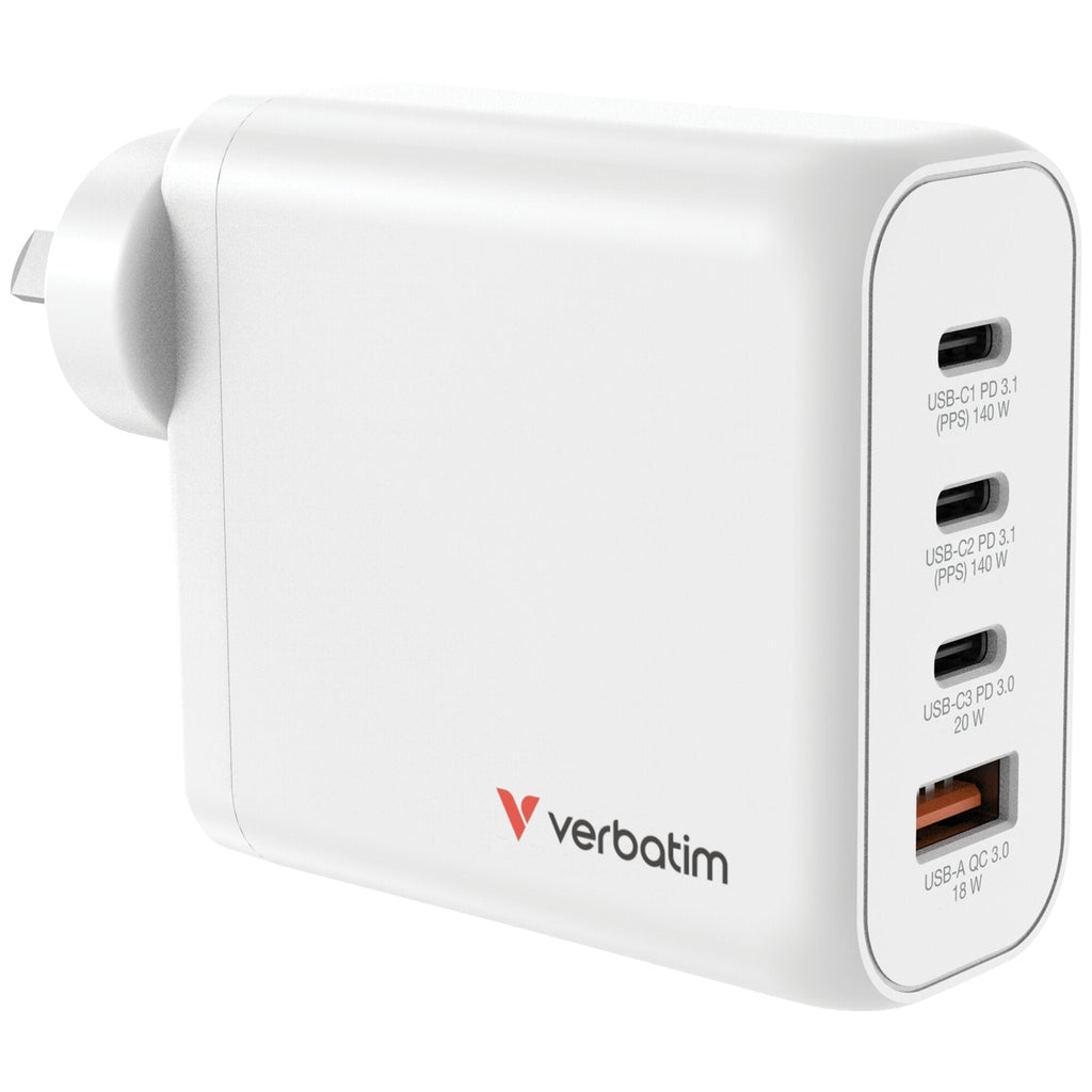 Verbatim GaN Wall Charger 4 Port 140W USB-A and USB-C