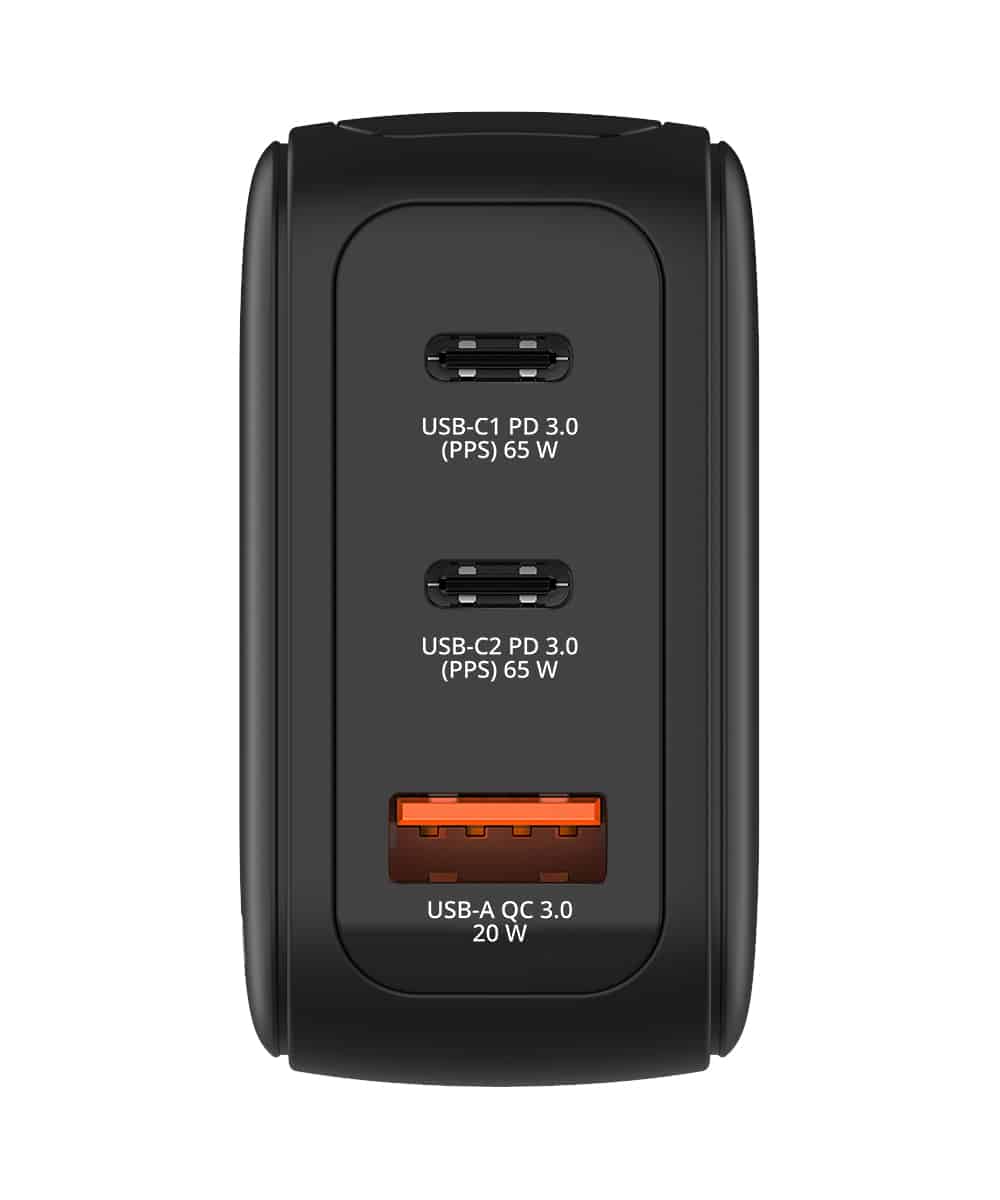 Verbatim Mini GaN Charger with Display 65W 3 Port USB-C and USB-A Black
