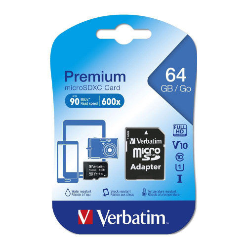 Verbatim Premium MicroSDXC Card with Adapter 64GB Black