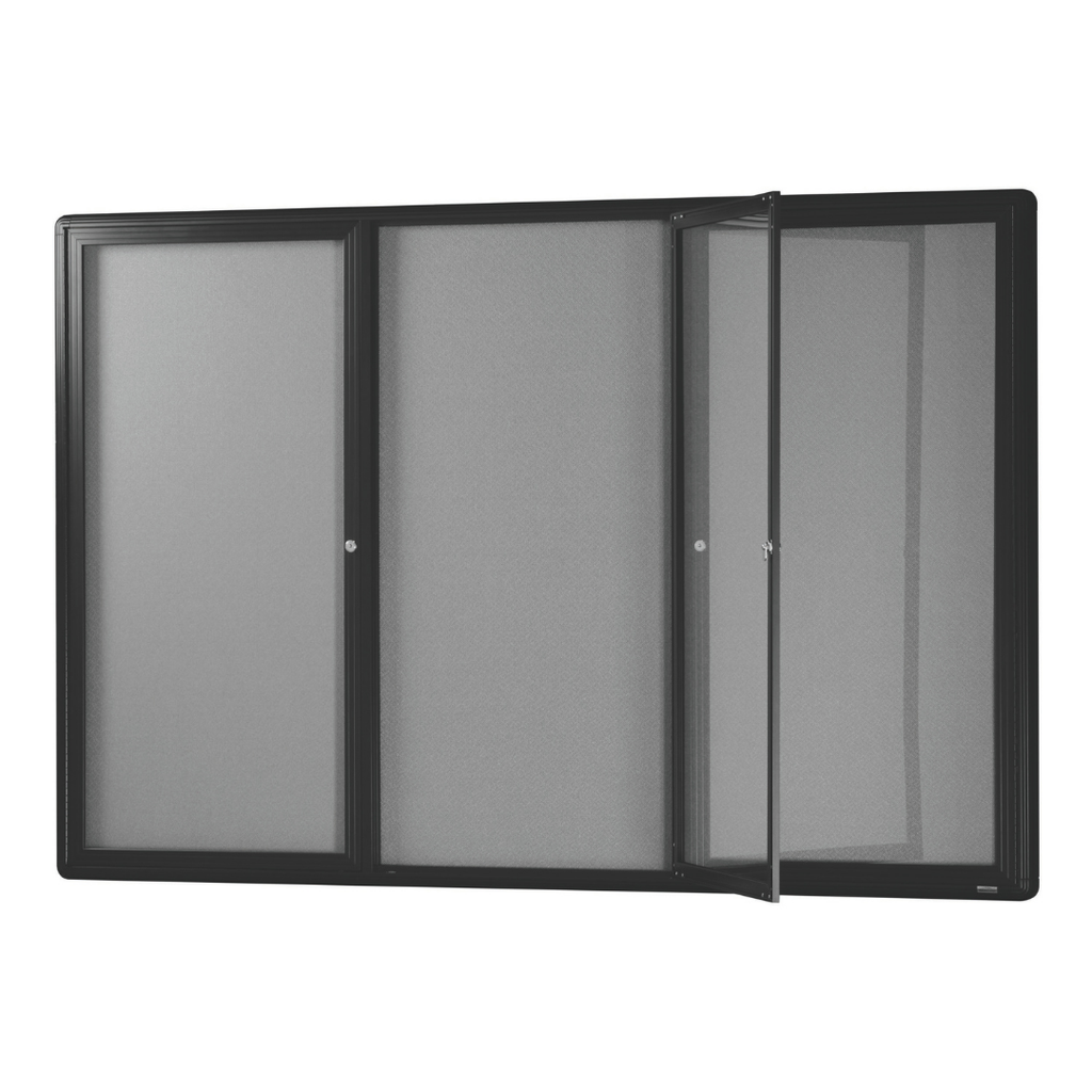 Visionchart BN-HDC-1812BL Be Noticed Hinged Door Notice Case Black 3 Door 1830 x 1220mm