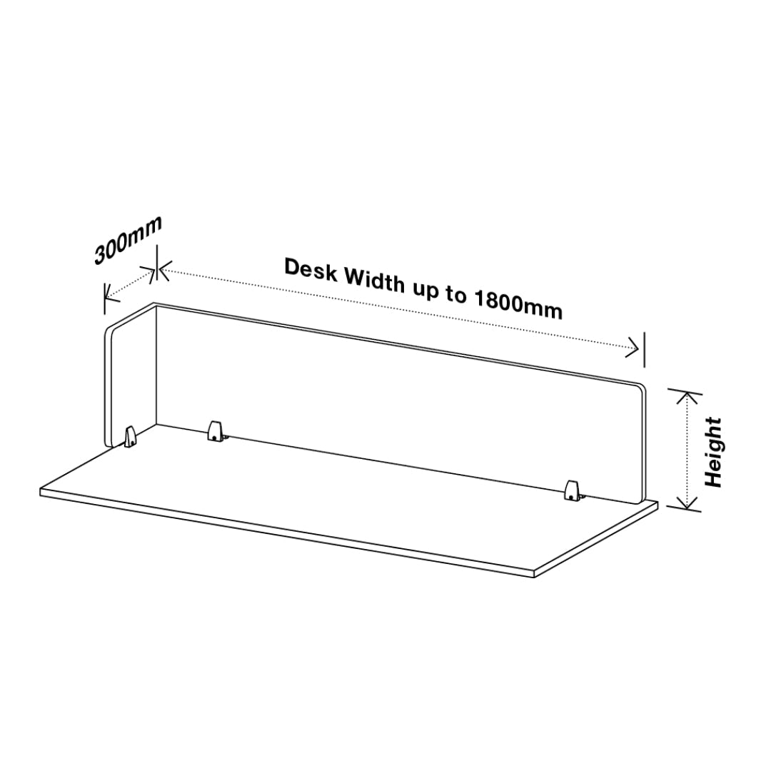 Visionchart DS24-LA-1260 SANA Serenity Desk Screen 24mm Above Desk with Side Bar 1200x600x300mm