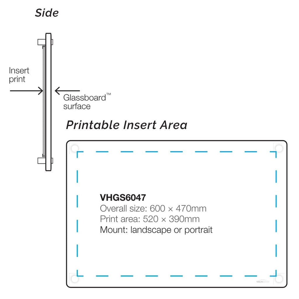 Visionchart VHGS6047 Lumiere Switch Non-Magnetic Glassboard 600x470mm