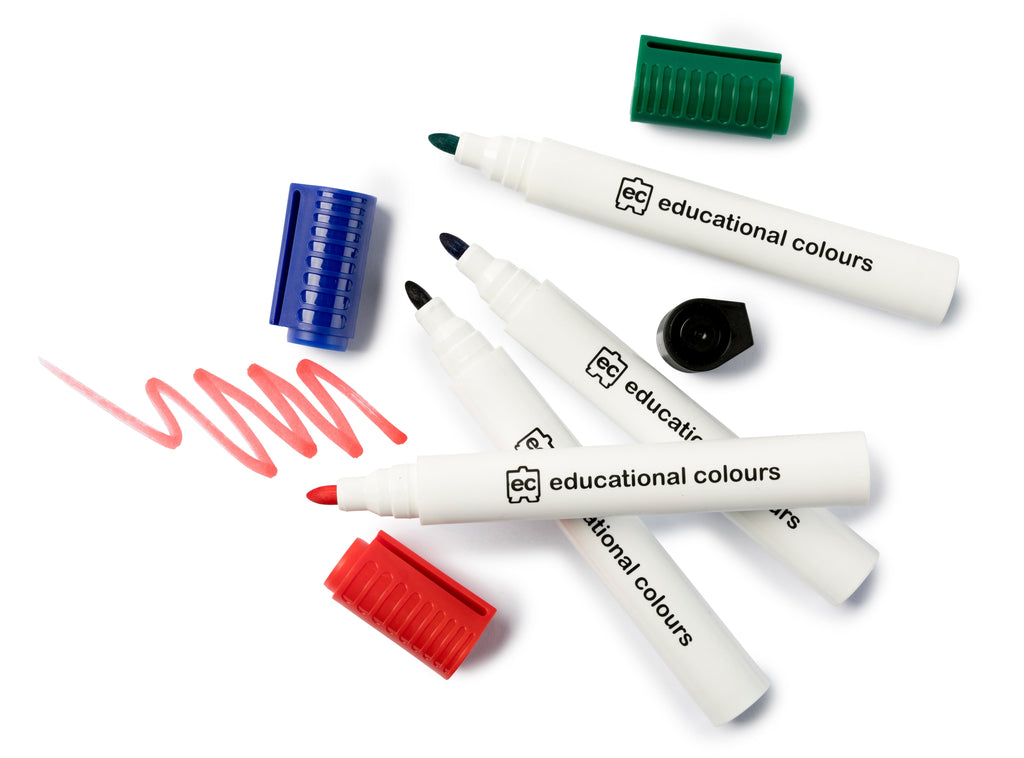 Educational Colours Whiteboard Markers Thick Pack of 4 Black Blue Green Red