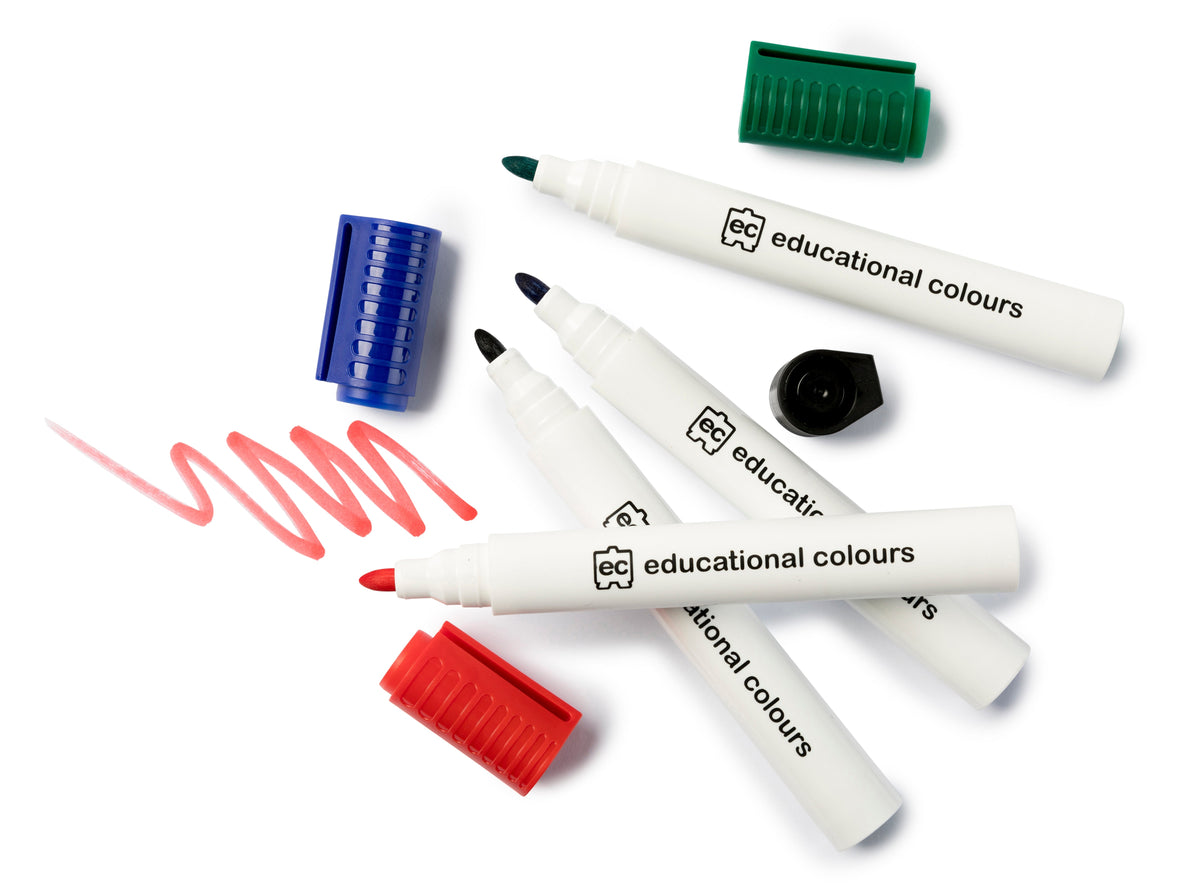 Educational Colours Whiteboard Markers Thick Pack of 4 Black Blue Green Red
