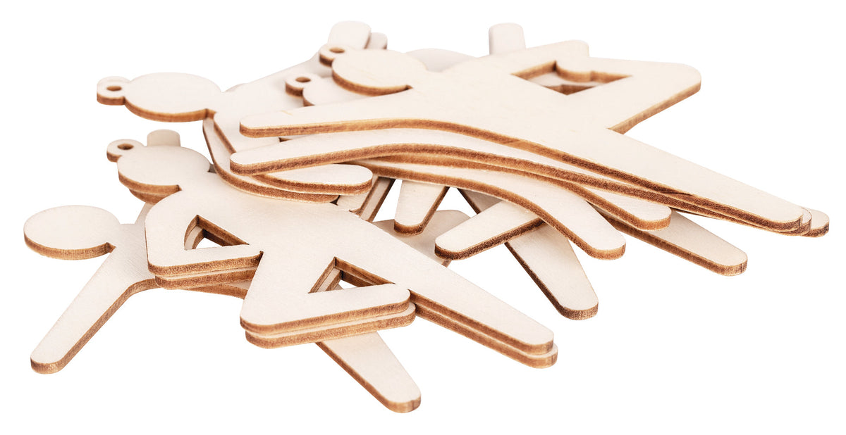 Zart Wooden Active Figures Pack of 24 3mm Plywood 6 Designs with String