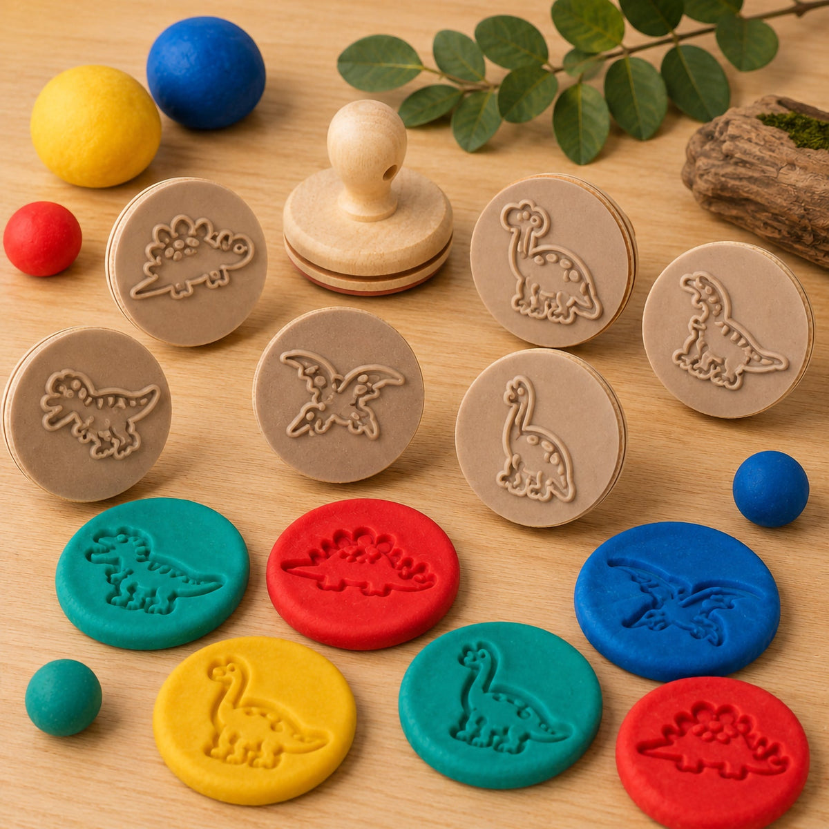 Wooden Dough Stamps Dinosaurs