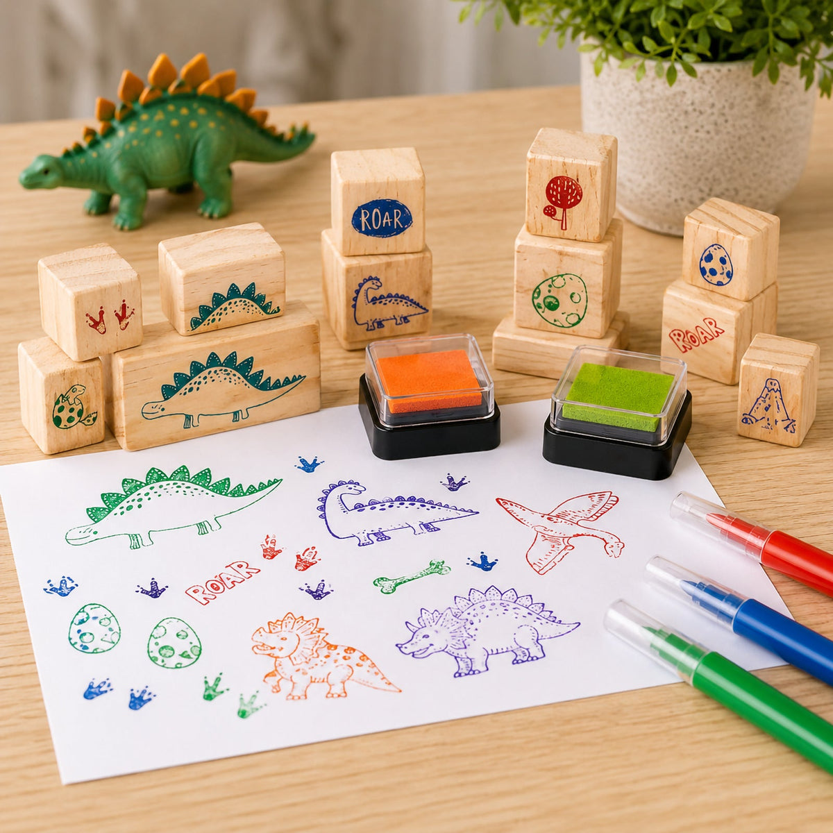 Wooden Stamp Set Dinosaurs