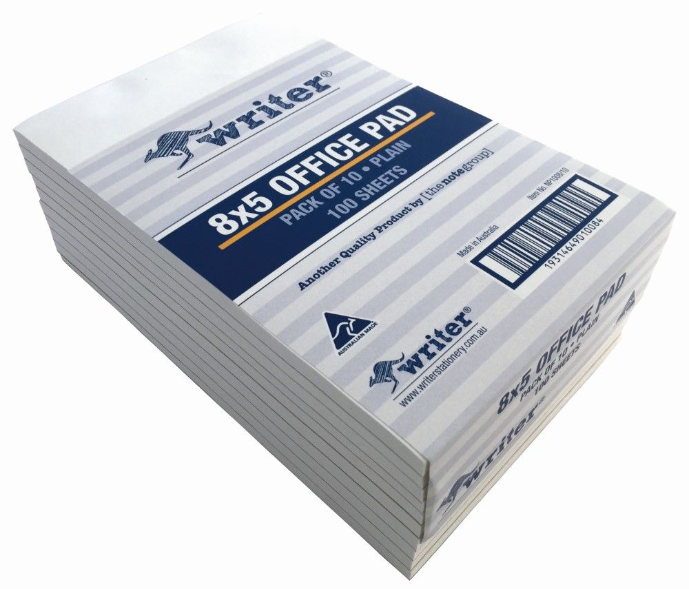 Writer 8 x 5 Plain Office Notepad 100 Sheet Pack of 10