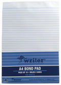 Writer Bond Office Pads A4 100 Sheet Ruled Double Sided Pack of 10
