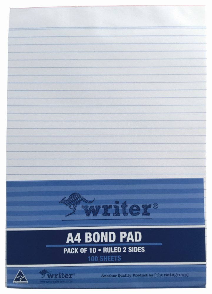 Writer Bond Office Pads A4 100 Sheet Ruled Double Sided Pack of 10