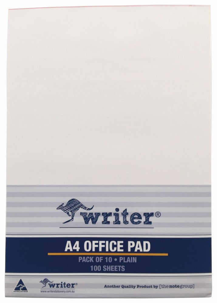 Writer Bank Office Pad Plain 100 Sheet A4 294x208mm Pack 10