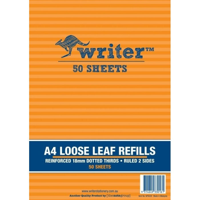 Writer A4 Reinforced Binder Refills 18mm Dotted Thirds 50 Sheet Pack of 40