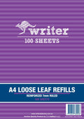 Writer A4 Reinforced Binder Refills 7mm Ruled Pack of 100 Sheets