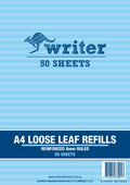 Writer A4 Reinforced Binder Refills 8mm Ruled Pack of 50 Sheets