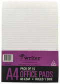 Writer Bank Office Pad Ruled A4 80 Sheet Pack 10