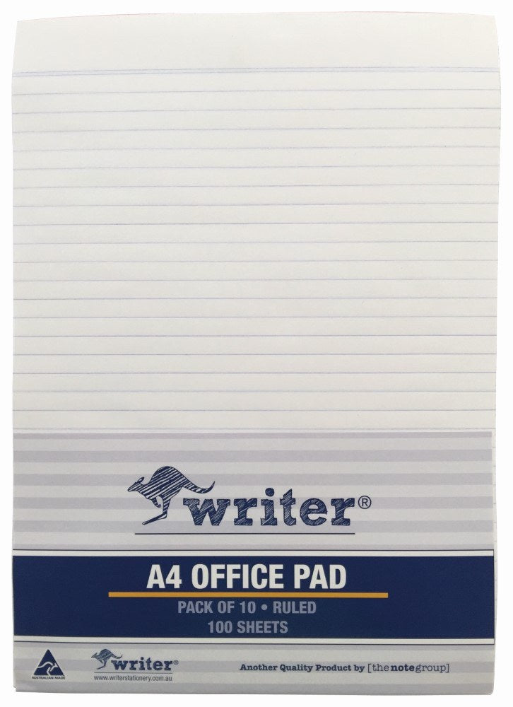 Writer Office Pad 8mm Ruled 50gsm 100 Sheet A4 White