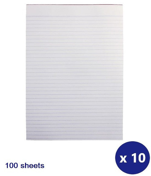 Writer Bank Office Pad Ruled 100 Sheet A4 294 x 208mm Pack of 10