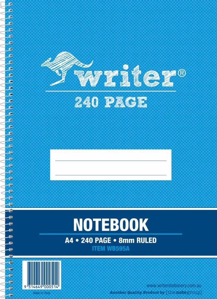 Writer A4 Notebook 240 Page 8mm Ruled Side Spiral