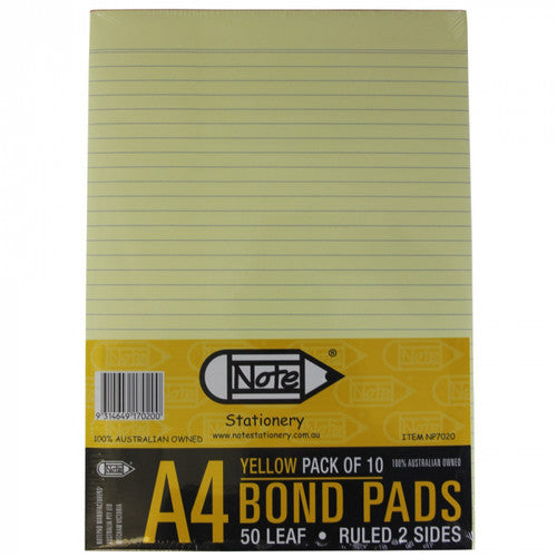 Writer Premium Bond Pad Ruled A4 Yellow 50 Leaf Double Sided Pack of 10