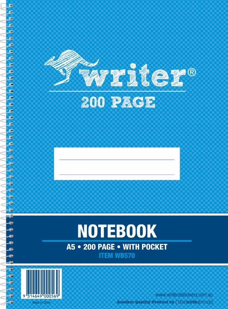 Writer A5 Notebook 200 Page with Pocket Side Spiral Pack of 10