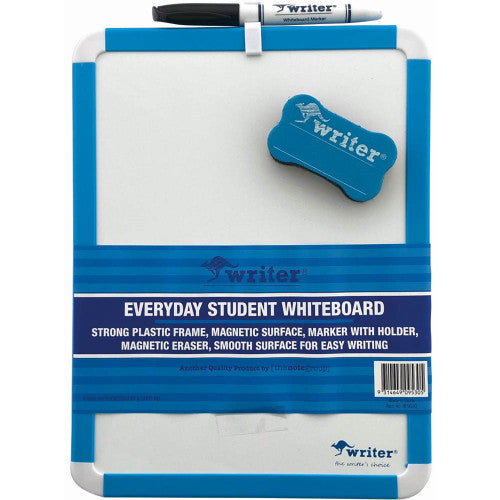 Writer Everyday Student Magnetic Whiteboard 360 x 280mm with Marker and Dog Bone Eraser Blue