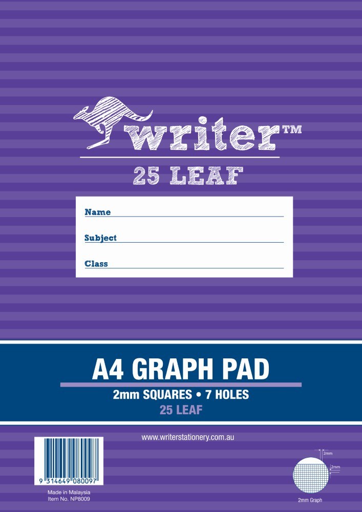 Writer A4 2mm Graph Pad 25 Leaf