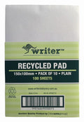 Writer Recycled Plain Notepad 6x4 100 Sheet 150x100mm Pack 10