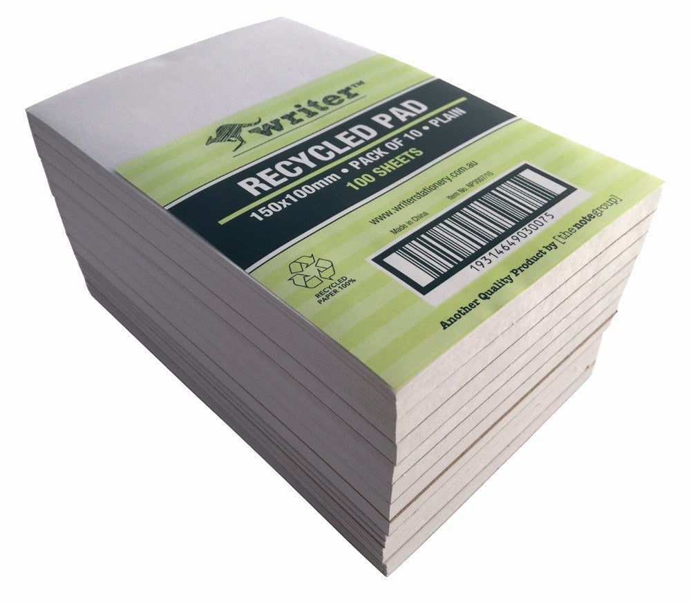 Writer Recycled Plain Notepad 6x4 100 Sheet 150x100mm Pack 10