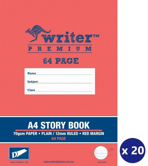 Writer Premium Story Book A4 64 Page Plain Plus 12mm Solid Ruled with Margin Saw