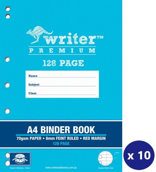 Writer Premium Binder Book A4 128 Page 8mm Ruled with Margin Drums