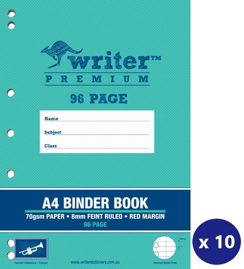 Writer Premium Binder Book A4 96 Page 8mm Ruled with Margin Trumpet
