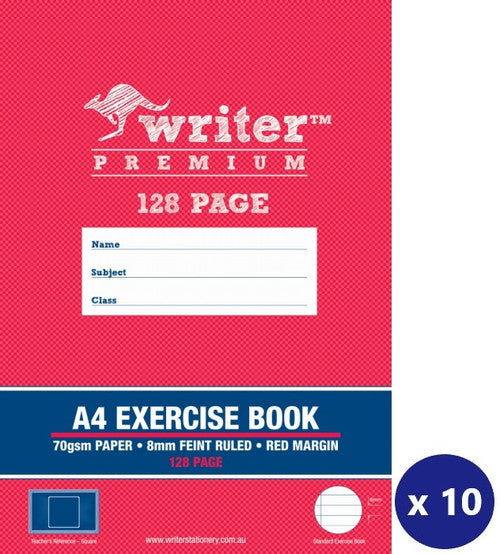 Writer Premium Exercise Book Feint Ruled 8mm 70gsm 128pg A4 Square