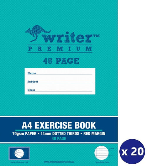 Writer Premium Exercise Book A4 48 Page 14mm Dotted Thirds with Margin