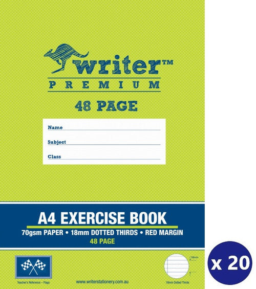 Writer Premium Exercise Book A4 48 Page 18mm Dotted Thirds with Margin