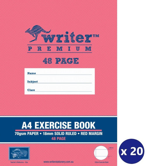 Writer Premium Exercise Book A4 48 Page 18mm Solid Ruled with Margin Bus