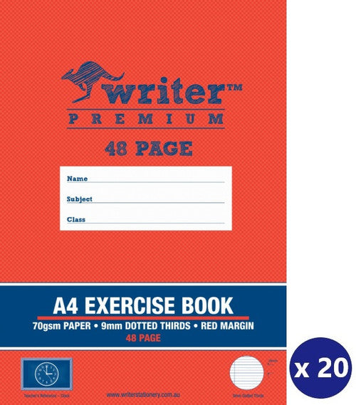 Writer Premium Exercise Book A4 48 Page 9mm Dotted Thirds with Margin