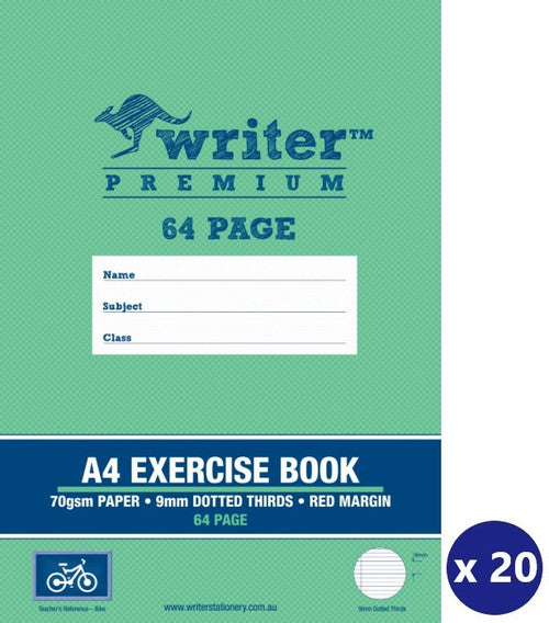 Writer Premium Exercise Book A4 64 Page 9mm Dotted Thirds with Margin