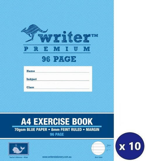 Writer Premium Exercise Book A4 96 Page Blue with Margin Whale