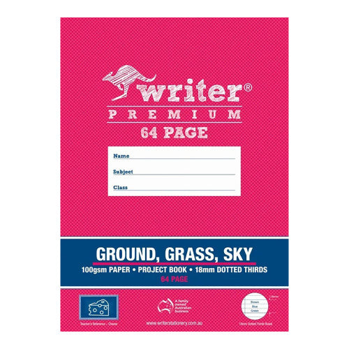 Writer Premium Ground Grass Sky Project Book 330 x 240mm 64 Page Plain Plus 18mm Dotted Thirds Cheese