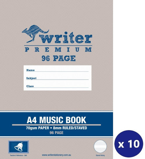 Writer Premium Music Book A4 96 Page 8mm Ruled and Staved Bell